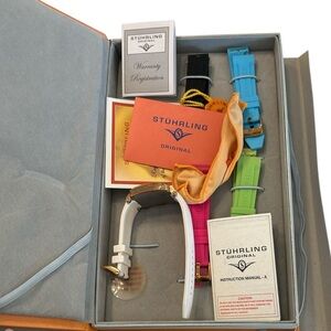 Stuhrling Original Women's Watch with Colorful Strap Set